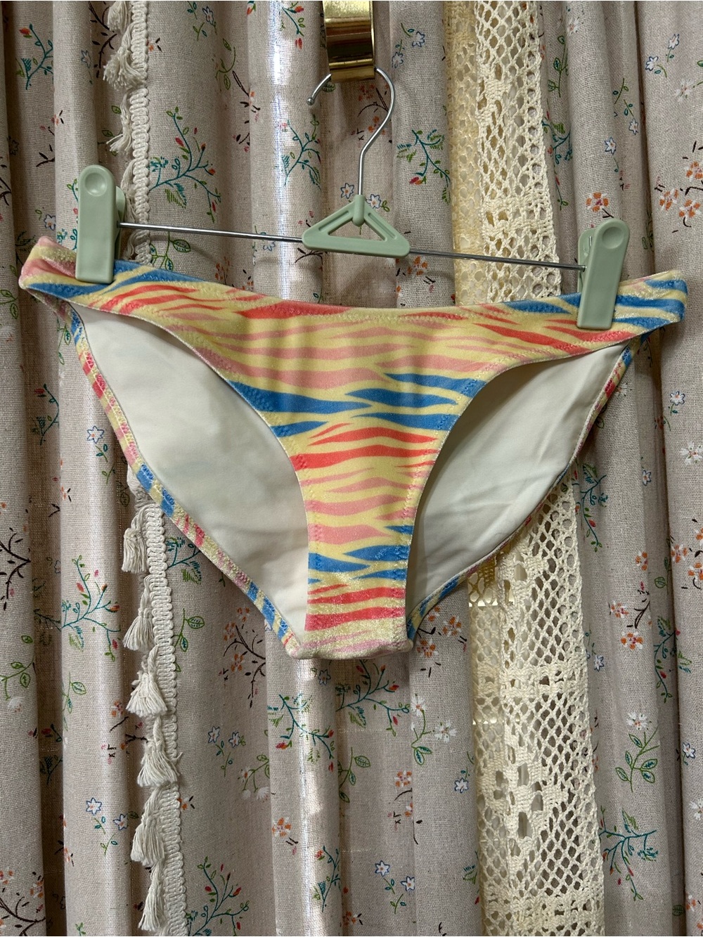 Triangl Velvet Zebra Print Bikini Bottoms Yellow Pink Blue Size Small EUC